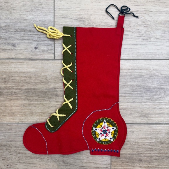 Vintage Other - Vintage 70’s handmade Felt Christmas Stocking Appliqué Embroidered Boho‎